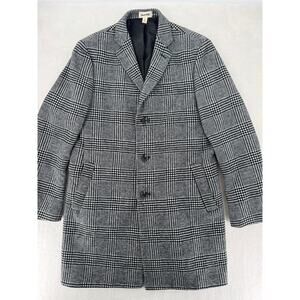 Nordstrom Open Edit Mens Glen Plaid Coat Black White Check Overcoat Large NWOT